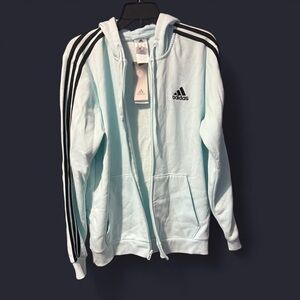 Adidas Sky Blue Zip-Up Hoodie with Black Accents
